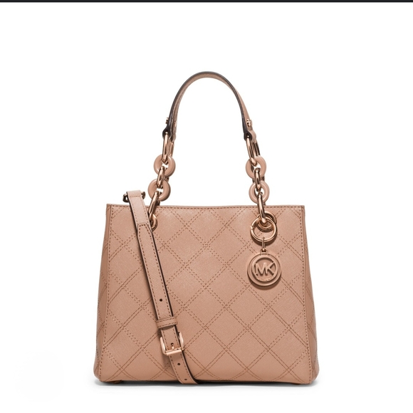 Michael Kors Tan Satchel with Quilted Design and Gold Accents - Picture 1 of 5